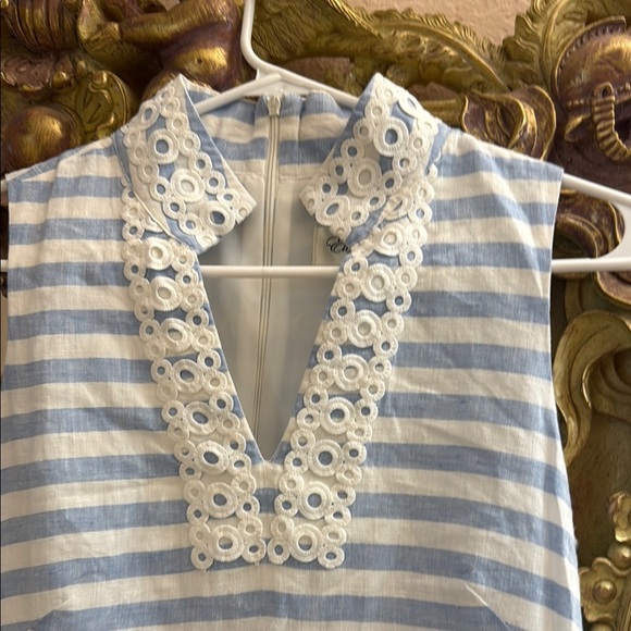 Eliza J Linen/cotton Blue and White Striped dress with embellished trim - Picture 3 of 5
